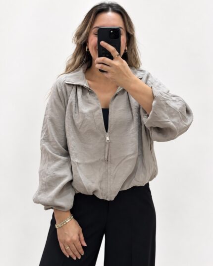 Taş Rengi Tencel Bomber Ceket