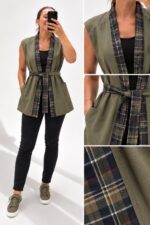 Ekose Detaylı Oversize Yelek - Görsel 2
